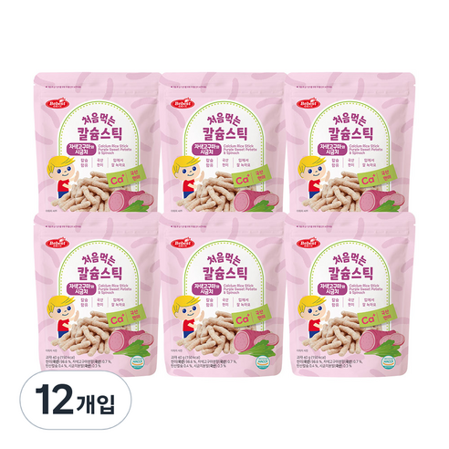베베스트 칼슘 스틱 유아 쌀과자, 자색고구마 + 시금치 혼합맛, 40g, 12개