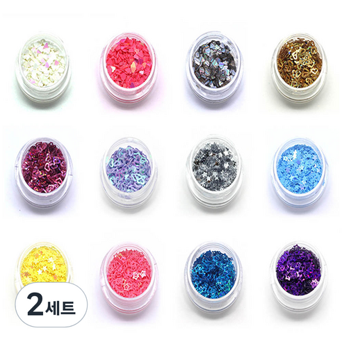 애니데코 네일 하트 별 스팽글 12종 세트, 혼합색상, 2세트