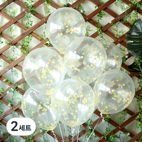 파티해 써클 컨페티풍선 20p + 손펌프 랜덤발송 +컬링리본 + 스펀지닷 세트, 옐로우, 2세트