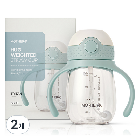 마더케이 허그 추 빨대컵 210ml, 2개, 민트