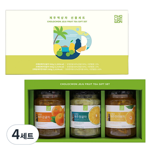 초록원 제주액상차 3종 선물세트 + 쇼핑백, 4세트