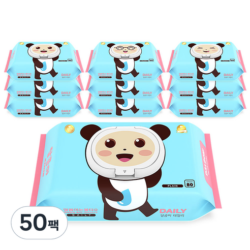 달곰이 데일리 아기 물티슈 캡형 랜덤발송, 80매입, 50팩