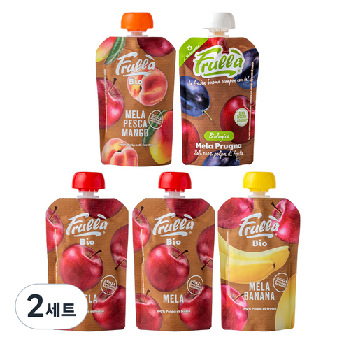 푸루라 아동용 유기농 생과일 퓨레 사과 100g x 2p + 사과 바나나 100g + 사과 복숭아 망고 100g + 사과 푸룬 100g 세트, 2세트