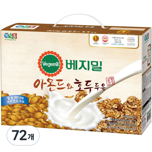 베지밀 아몬드와 호두 두유, 190ml, 72개