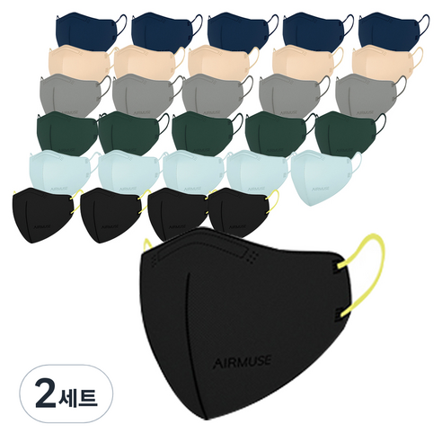 에어뮤즈 슬림핏 숨쉬기 편한 새부리형 마스크 L 6종 x 5p, 2세트, 클린스카이블루, 시크네이비, 모던그레이, 포레스트그린, 스킨베이지, 블랙앤옐로우그린, 30개