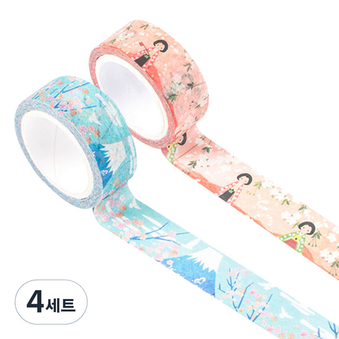 라이프포인트 일본풍 일러스트 마스킹 테이프 04벚꽃눈 세트, 04벚꽃눈, 07교토, 4세트