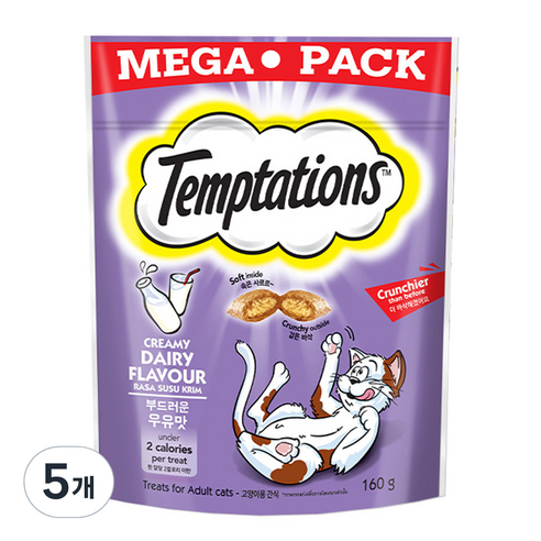 템테이션 고양이 간식, 부드러운 우유맛, 160g, 5개