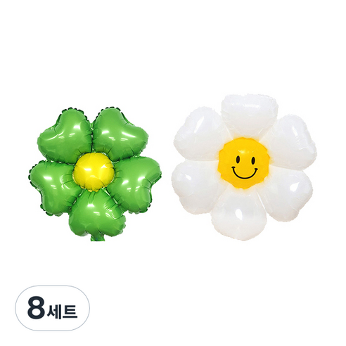 파티쇼 플라워 은박 하트 + 데이지 소형 풍선 세트, 그린(하트풍선), 8세트