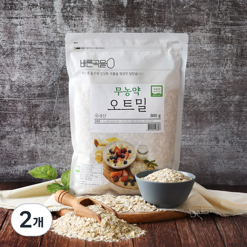 바른곡물 국내산 무농약 오트밀, 800g, 2개