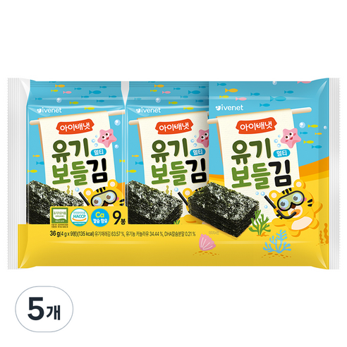 아이배냇 유기 보들김 멀티 9p, 김맛, 36g, 5개