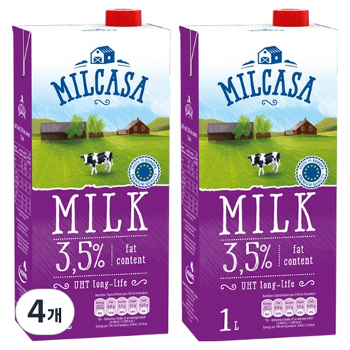 MLEKPOL 밀카사 멸균우유 3.5%, 1L, 4개