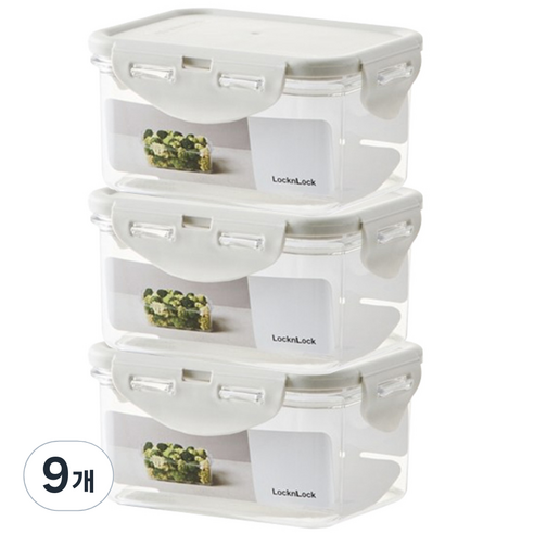락앤락 항균 스테커블 밀폐용기 직사각 라이트 그레이 470ml, 9개, 단품