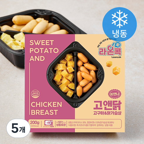 라온콕 고구마 & 닭가슴살 비엔나 (냉동), 200g, 5개