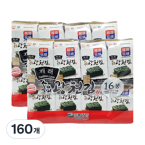 솔뫼광천 재래 도시락김, 4g, 160개