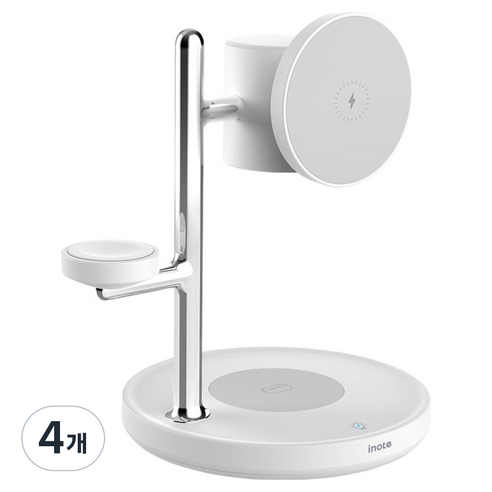 아이노트 Qi2.2 초고속 4in1 무드등 스마트폰 워치 이어폰 무선충전 거치대, 화이트, 4개