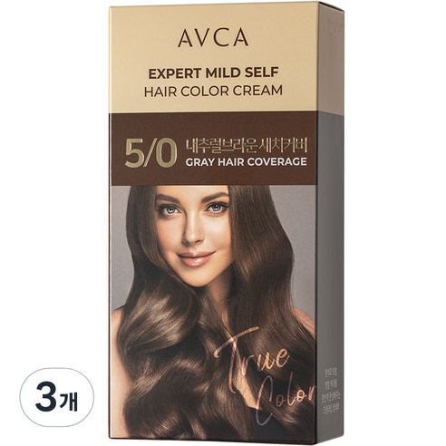 아브카 엑스퍼트 순한 셀프 염색 새치 전용 염모제, 내추럴브라운, 3개