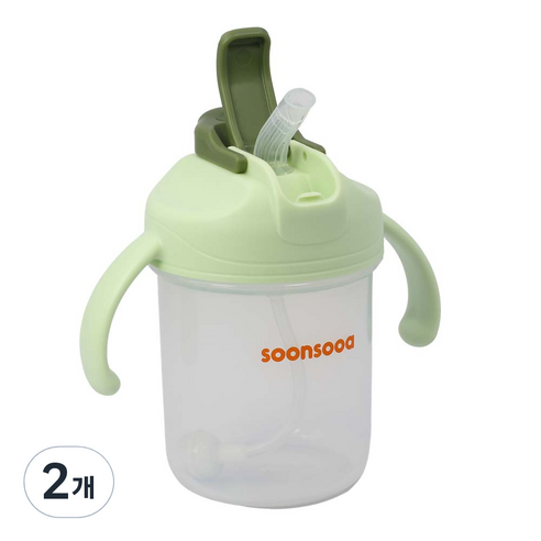 순수아 다기능 양손 손잡이 유아용 빨대컵 300ml, 2개, 그린