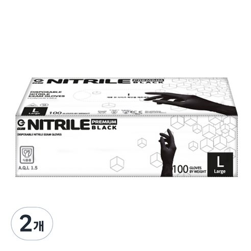 지클럽 프리미엄 고중량 니트릴 장갑 100p, 블랙, 대(L), 2개