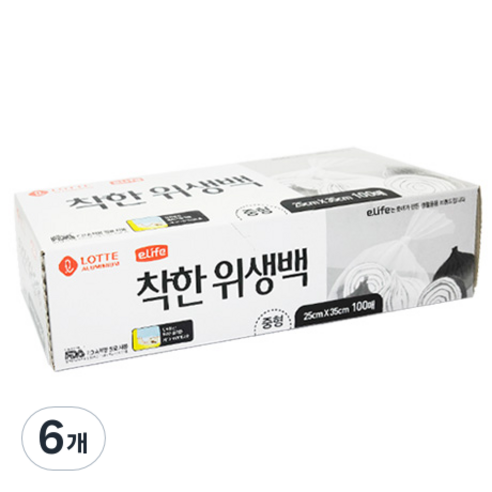 롯데 이라이프 착한 위생팩, 중(M), 100개입, 6개