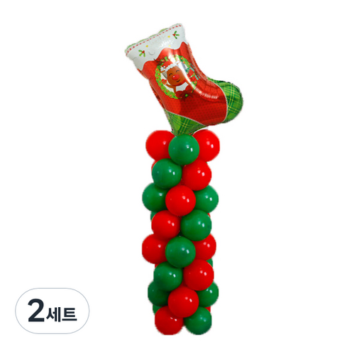 와우파티코리아 메리크리스마스 기둥 혼합풍선세트, 루돌프 양말, 2세트
