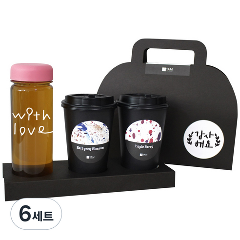 1AM 쥬뗌므 블랜딩 프리미엄 차세트 분홍뚜껑, 보틀 + 스티커 THANK U + 얼그레이 블라썸 3p + 트리플 베리 3p + 패키지 블랙 감사해요, 6세트