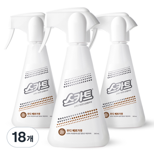 스카트 순하고 깨끗한 섬유탈취제 우디 베르가못 본품, 380ml, 18개