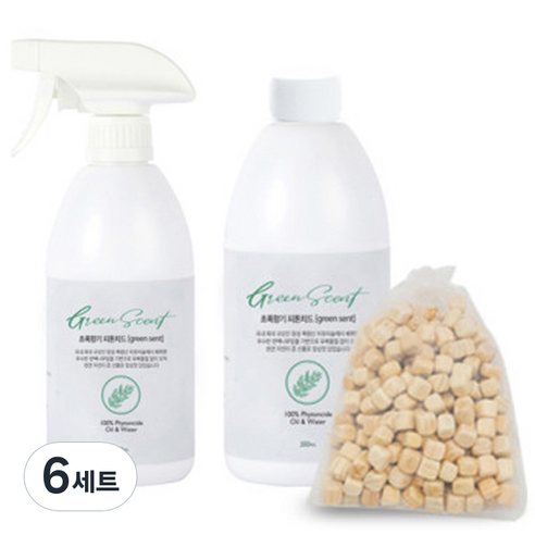 초록향기 피톤치드 스프레이 500ml + 리필 500ml + 편백나무 방향주머니, 6세트