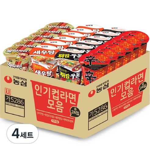 신라면컵 65g x 6p + 튀김우동컵 62g x 6p + 새우탕컵 67g x 6p + 짜파게티범벅 70g x 6p, 4세트