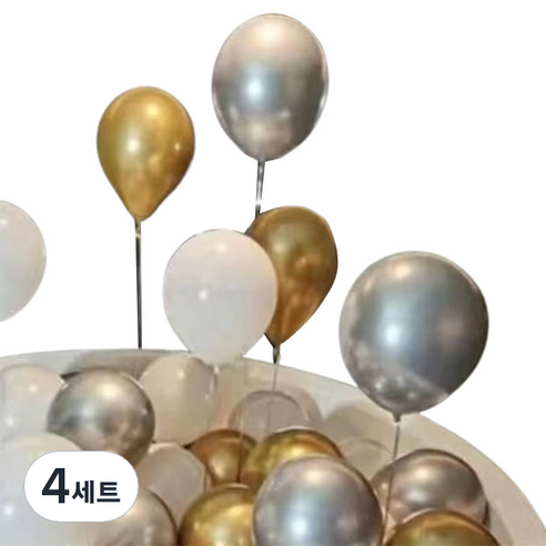 뷰라뷰 파티풍선 50p + 공기펌프 + 10m 리본 세트, 14 실버 + 골드 + 화이트(랜덤발송), 4세트