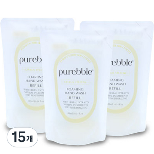 퓨어블 포밍 핸드워시 리필 옐로우 300ml, 시트러스향, 15개