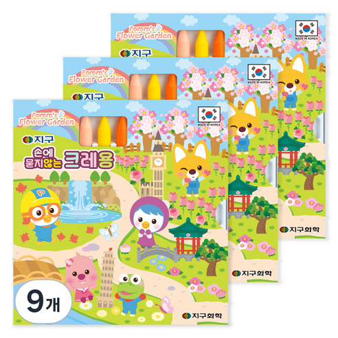 지구화학 뽀로로 손에 묻지 않는 크레용, 18색, 9개