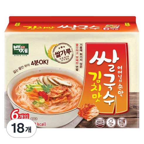 백제 김치맛 쌀국수, 92g, 18개