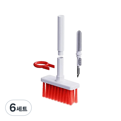 일상나눔 이어폰 청소 스틱 + 키보드 브러쉬 일체형 세트, 레드, 6세트