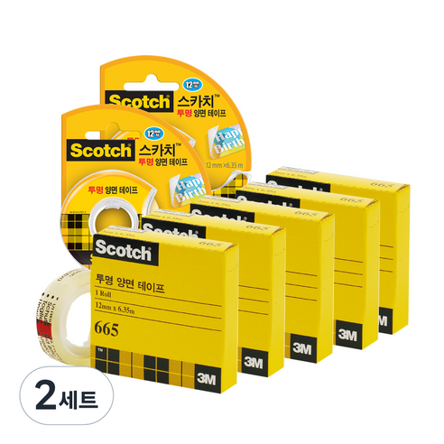 쓰리엠 스카치 투명 양면 테이프 디스펜서 136 12mm x 6.35m 2p + 양면테이프 리필 665R 12mm x 6.35m 5p, 혼합색상, 2세트