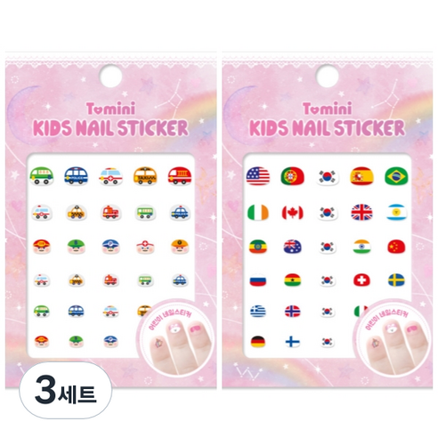 투미니 키즈 네일 스티커 2종 세트, T011 + T012, 3개