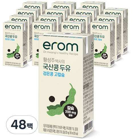 이롬 황성주 국산콩 검은콩 고칼슘 두유, 190ml, 48개