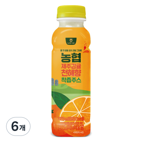 농협식품 제주감귤 천혜향 착즙주스, 6개, 350ml
