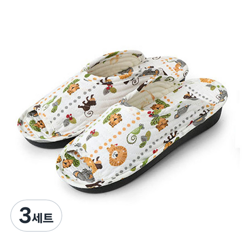 키키디 키높이 쿠션 실내화, 애니멀화이트, 3세트