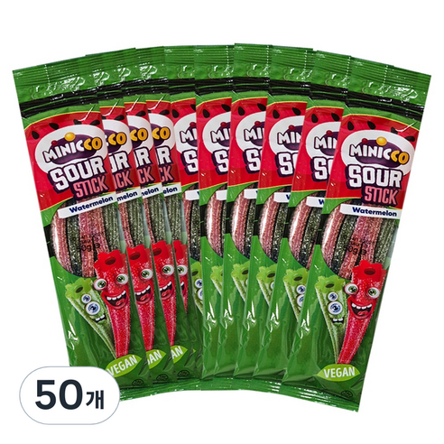 미니꼬 사우어 롱롱 스틱 비건젤리 수박향, 50g, 50개