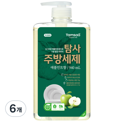 탐사 친환경 주방세제 애플민트향, 940ml, 6개