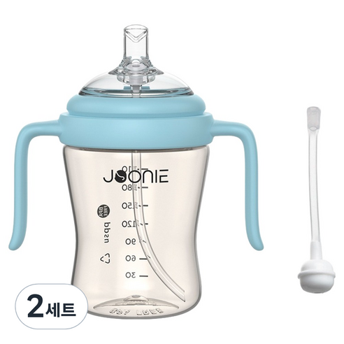 주니 PPSU 빨대컵 2세대 210ml + 일반 빨대 + 추빨대 세트, 블루, 2세트