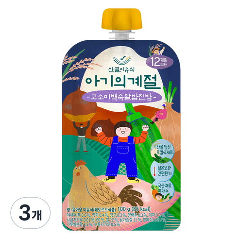 에코맘의산골이유식 유아용 아기의계절 완료기 고소미 백숙 알밤진밥, 100g, 3개