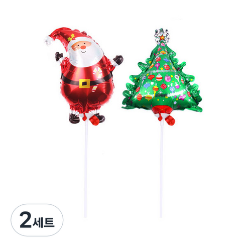 인디케이 크리스마스 풍선 산타 5p + 트리 5p + 풍선막대 10p, 혼합색상, 2세트