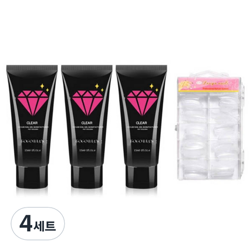 고고블랑 네일연장 폴리젤 45ml 세트, 폴리젤 클리어핑크 + 화이트 2p + 연장팁 일반형 100p + 구성품 3종, 4세트