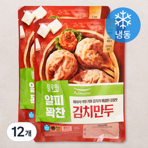 풀무원 얇은 피 꽉찬 속 김치만두 (냉동), 320g, 12개