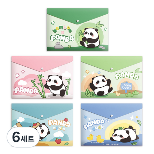 동아피엠에스 A4 똑딱이 캐릭터 자료 수납 봉투 파일 5종 세트, 판다, 6세트