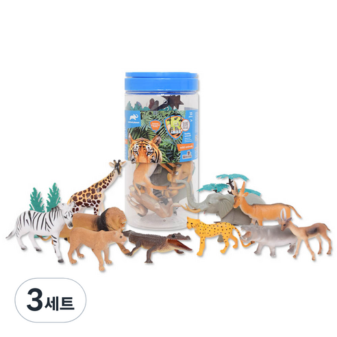 애니멀플래닛 동물 피규어 슬림 원형 버켓 13p 세트, 3세트