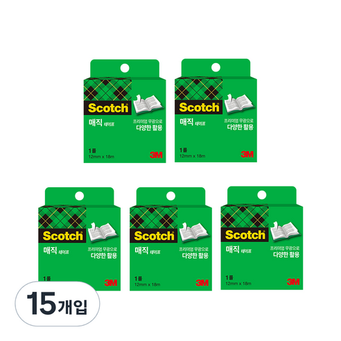 스카치 매직 테이프 리필 12mm x 18m, 혼합 색상, 15개
