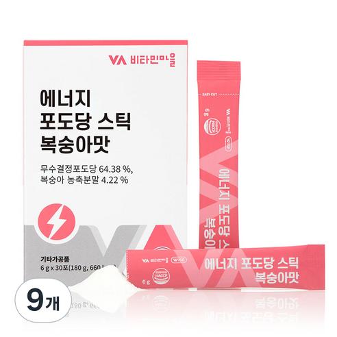 비타민마을 에너지 포도당 스틱 복숭아맛 30p, 6g, 30개입, 9개