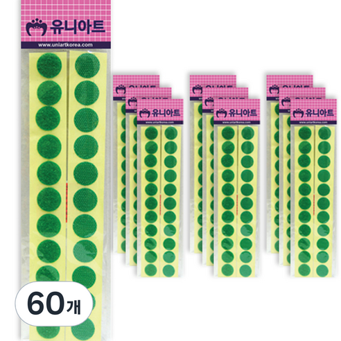 유니아트 원형찍찍이 20mm 초록, 60개